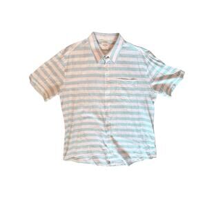 Samuel Windsor Shirt Mens XL Linen Blend Short Sleeve Blue White Button Up